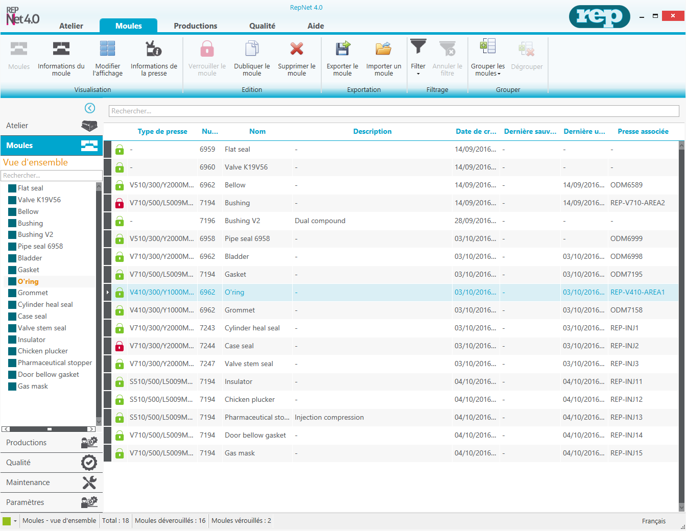 Centralized settings of moulding parameters REP Net 4.0